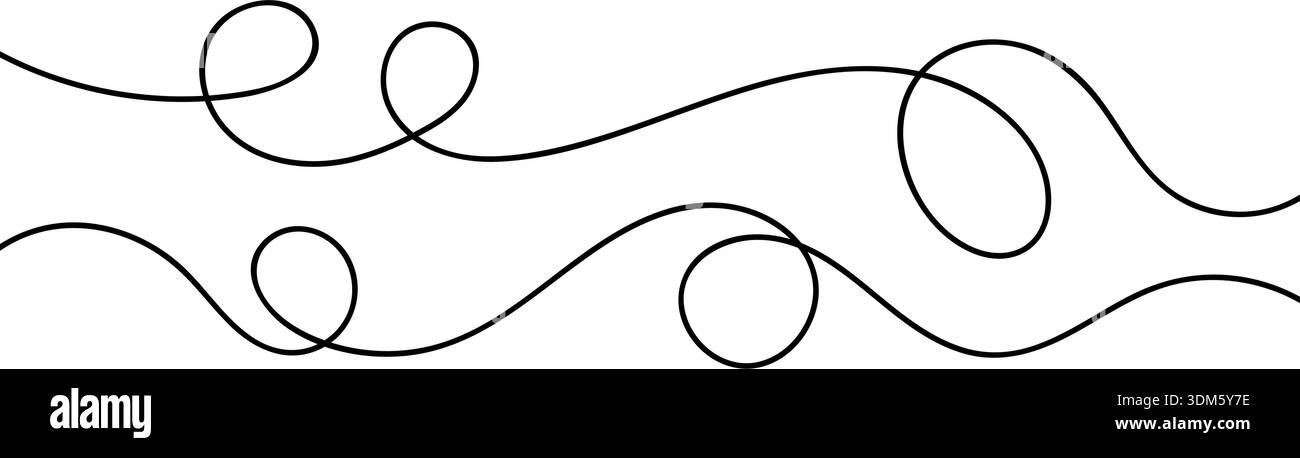 Continuous squiggle cable line creating abstract wavy vector illustration with flowing squiggles. Stock Vector