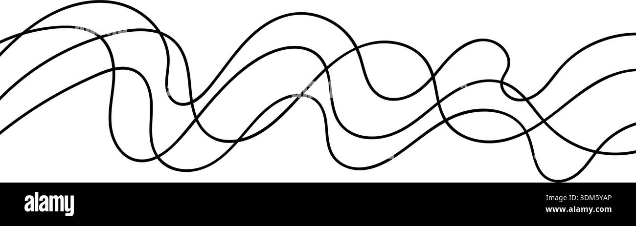 Continuous squiggle cable line creating abstract wavy vector illustration with flowing squiggles. Stock Vector