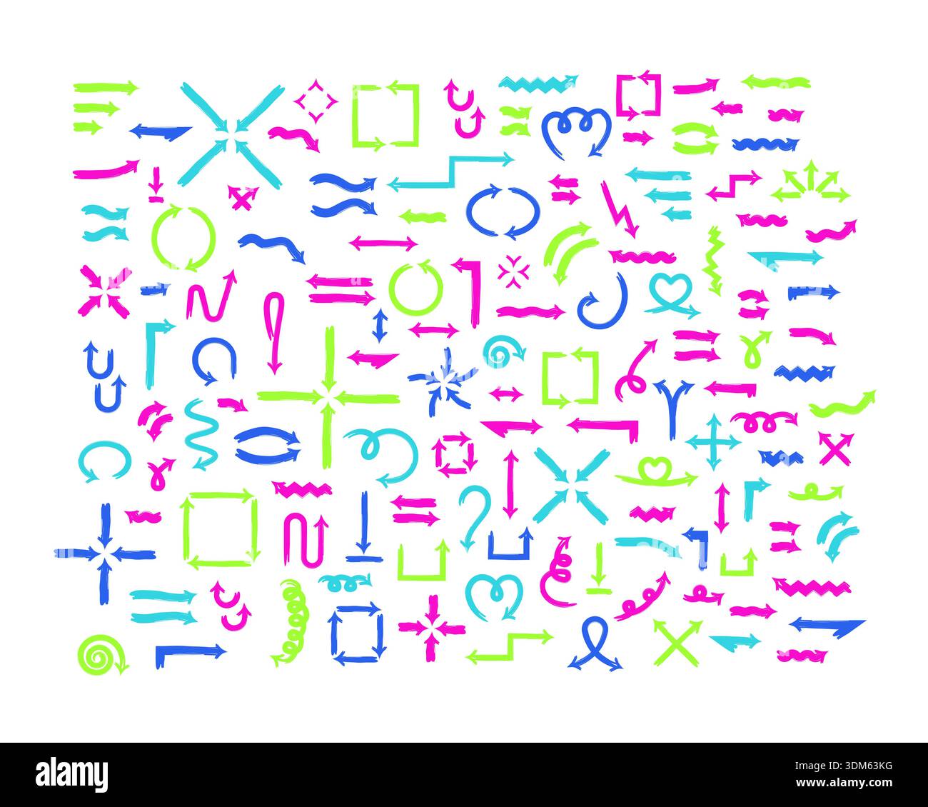 Multicolor bold thick stroke arrow set Stock Vector
