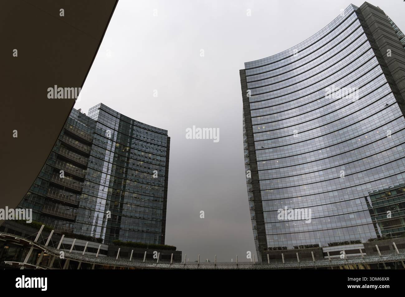 Modern office skyscrapers in Milan, Italy. Contemporary glass high-rise ...