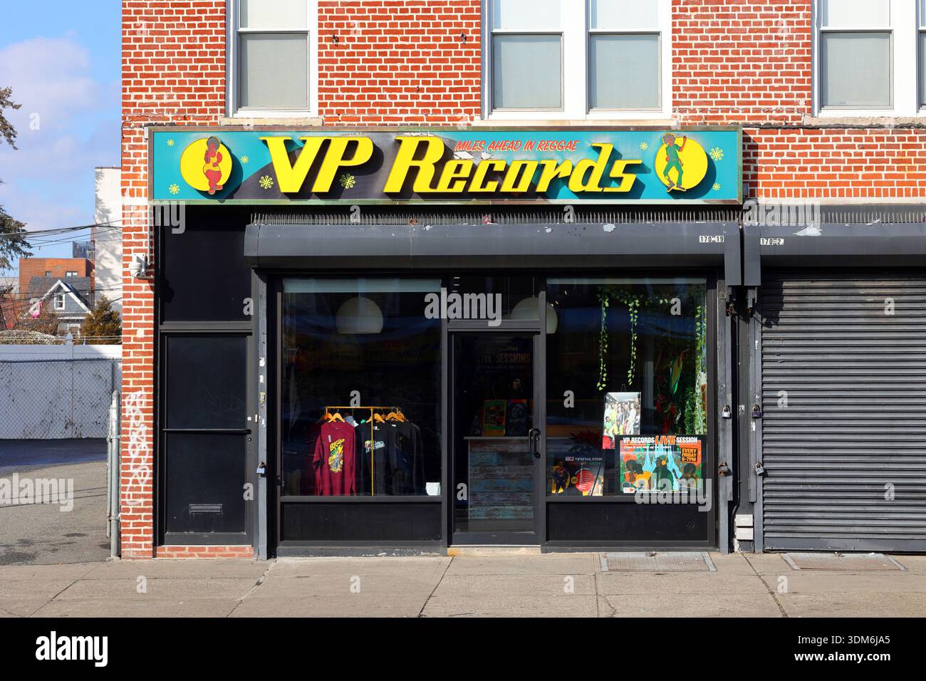 VP Records, 170-19 Jamaica Ave, Queens, New York, NYC storefront of a reggae music label and distributor in Jamaica, Queens. Stock Photo