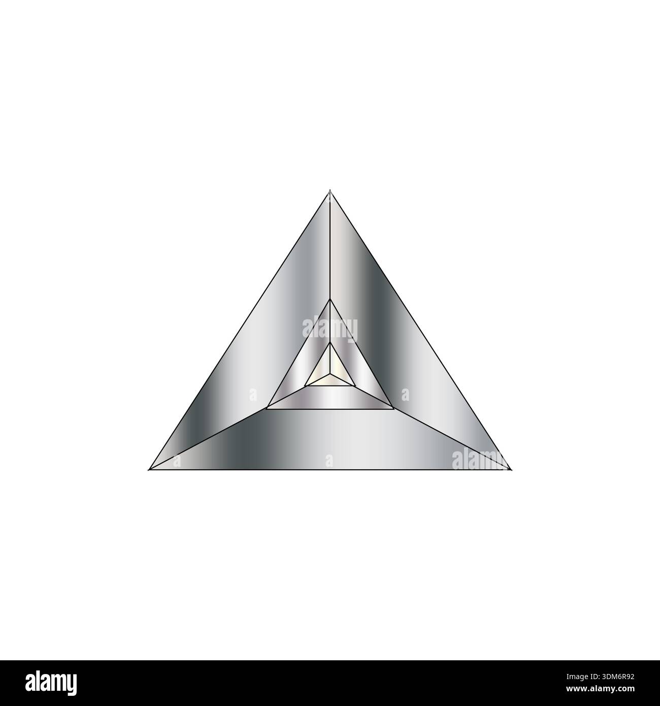 Pyramid silver icon. Triangular metal symbol. Chrome geometric Vector. Shiny steel shape. Stock Vector