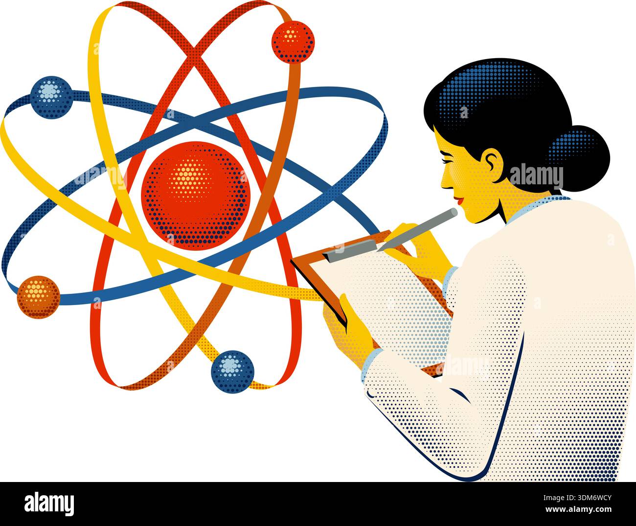 Scientist Studying Atomic Physics Illustration Stock Vector
