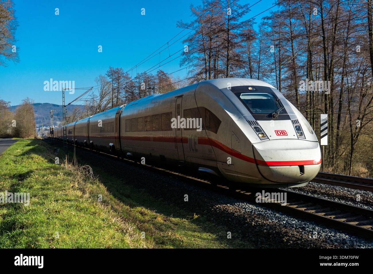 German Deutsche Bahn Intercity-Express railway locomotive traveling on ...