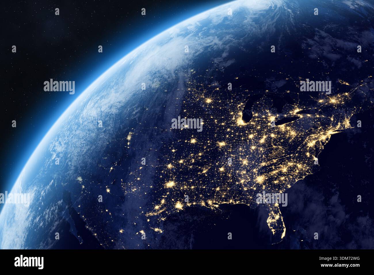 Planet Earth in outer space. North America at night viewed from space ...