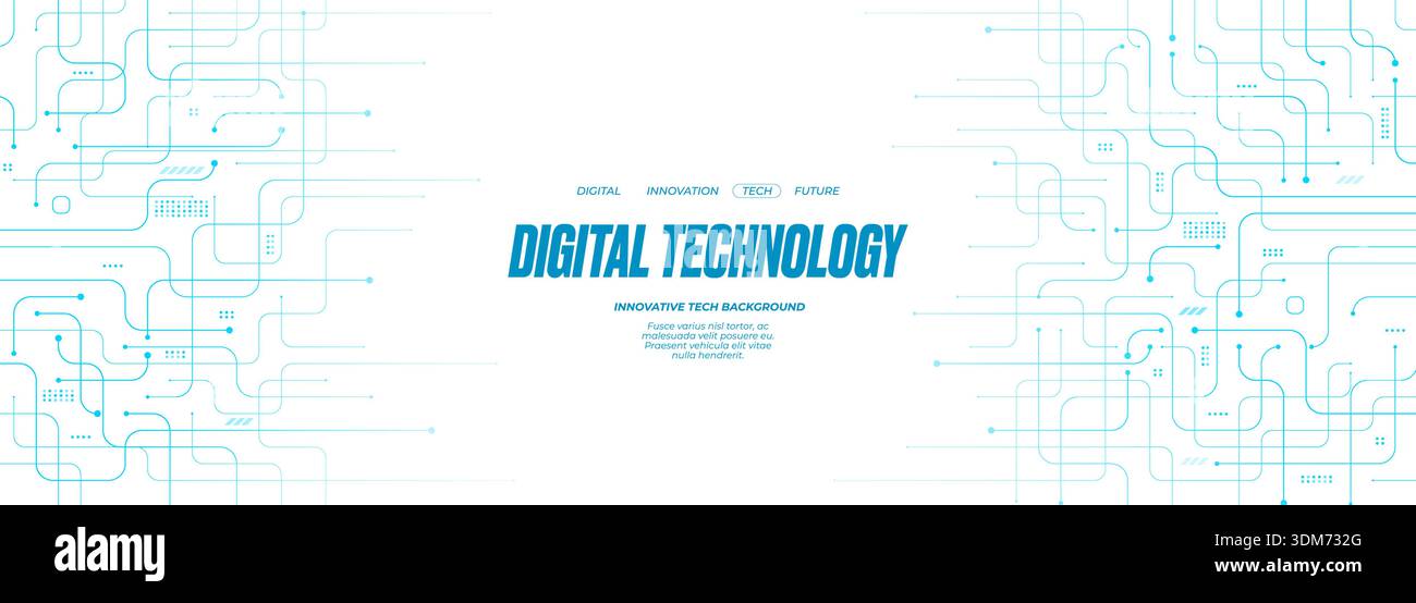 Tech banner with flowing lines and circuit patterns.  Stock Vector