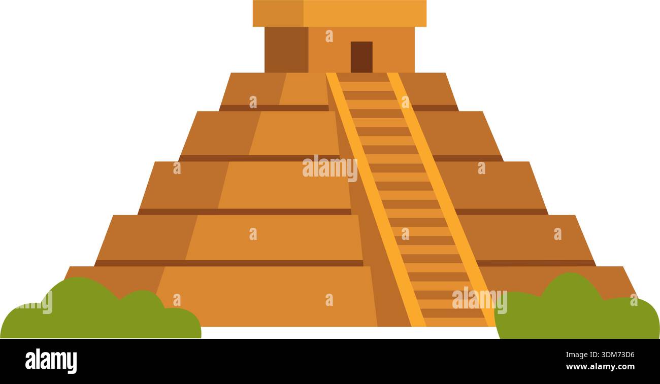 Mayan pyramid temple with stairs. Flat vector illustration of ancient ...