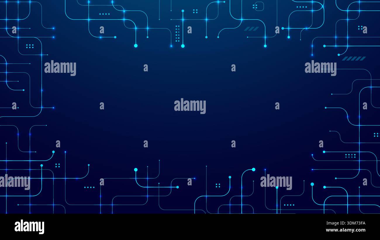 Abstract tech background with circuit patterns and digital data lines Stock Vector