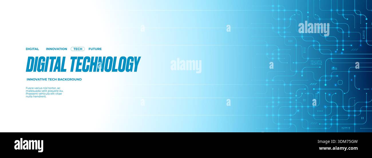 Tech banner with flowing lines and circuit patterns.  Stock Vector
