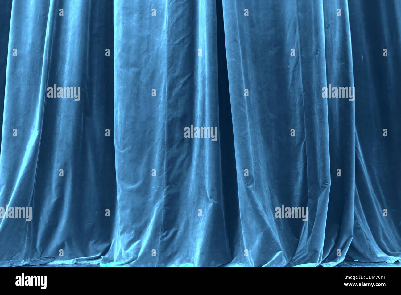 Deep Blue Teal Velvet Curtain Background With Vertical Folds Stock Photo