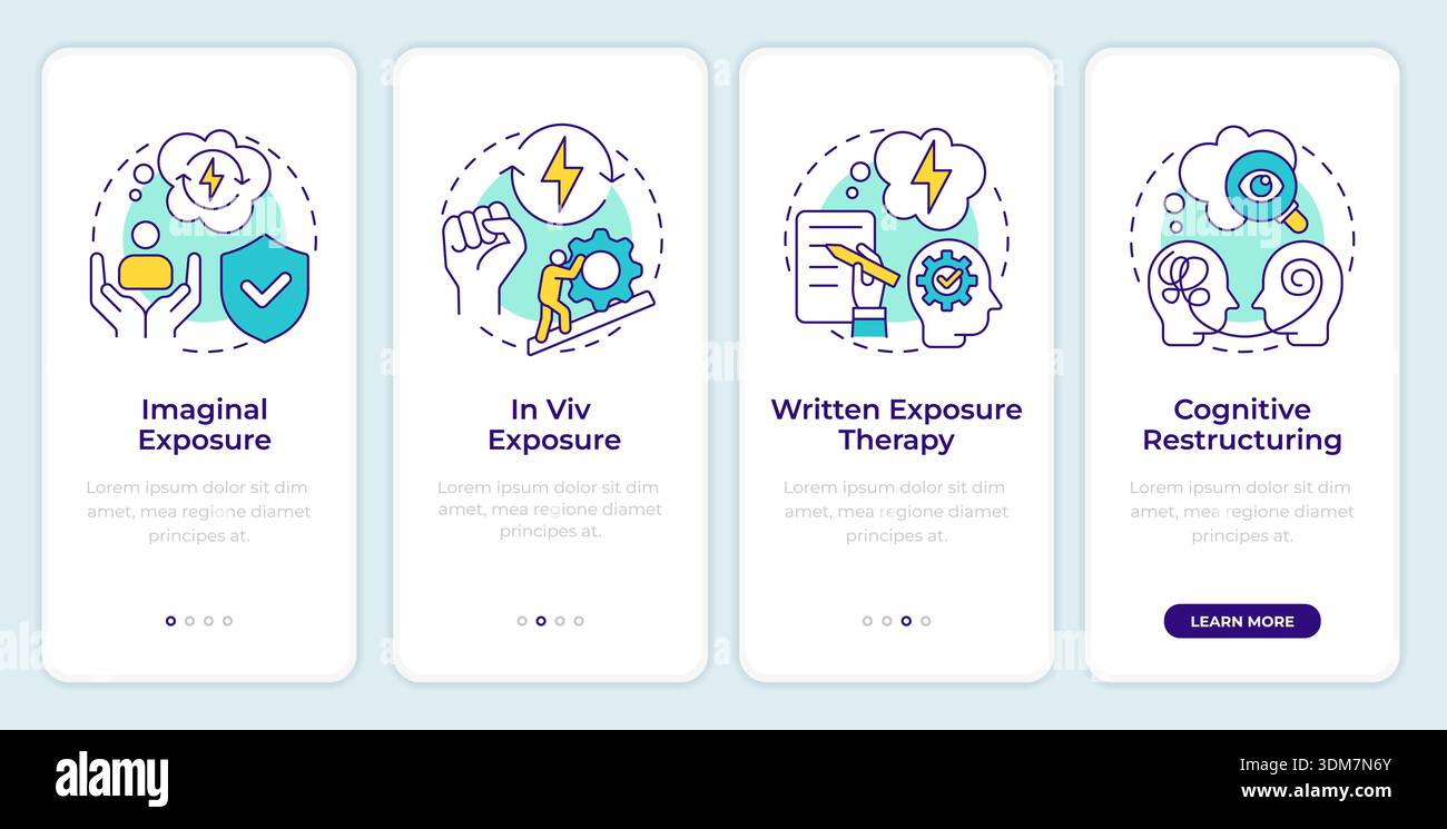 Trauma focused therapy techniques onboarding mobile app screen Stock Vector