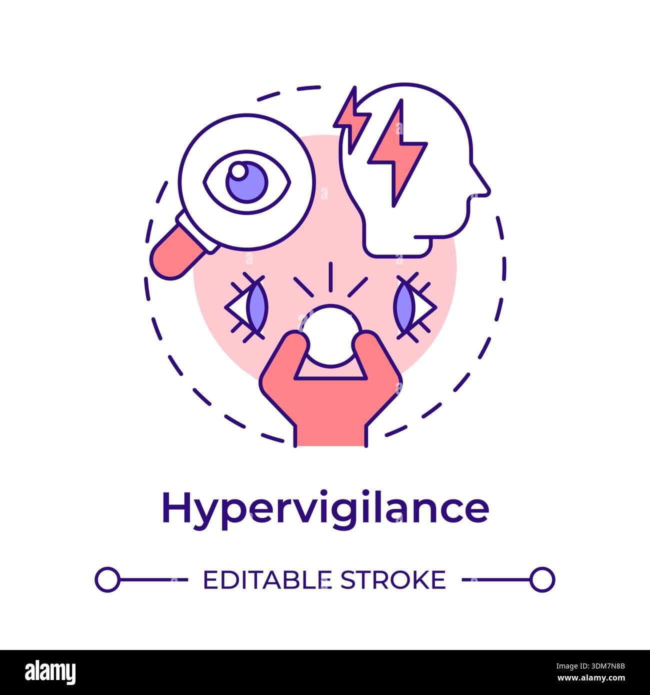 Hypervigilance multi color concept icon Stock Vector