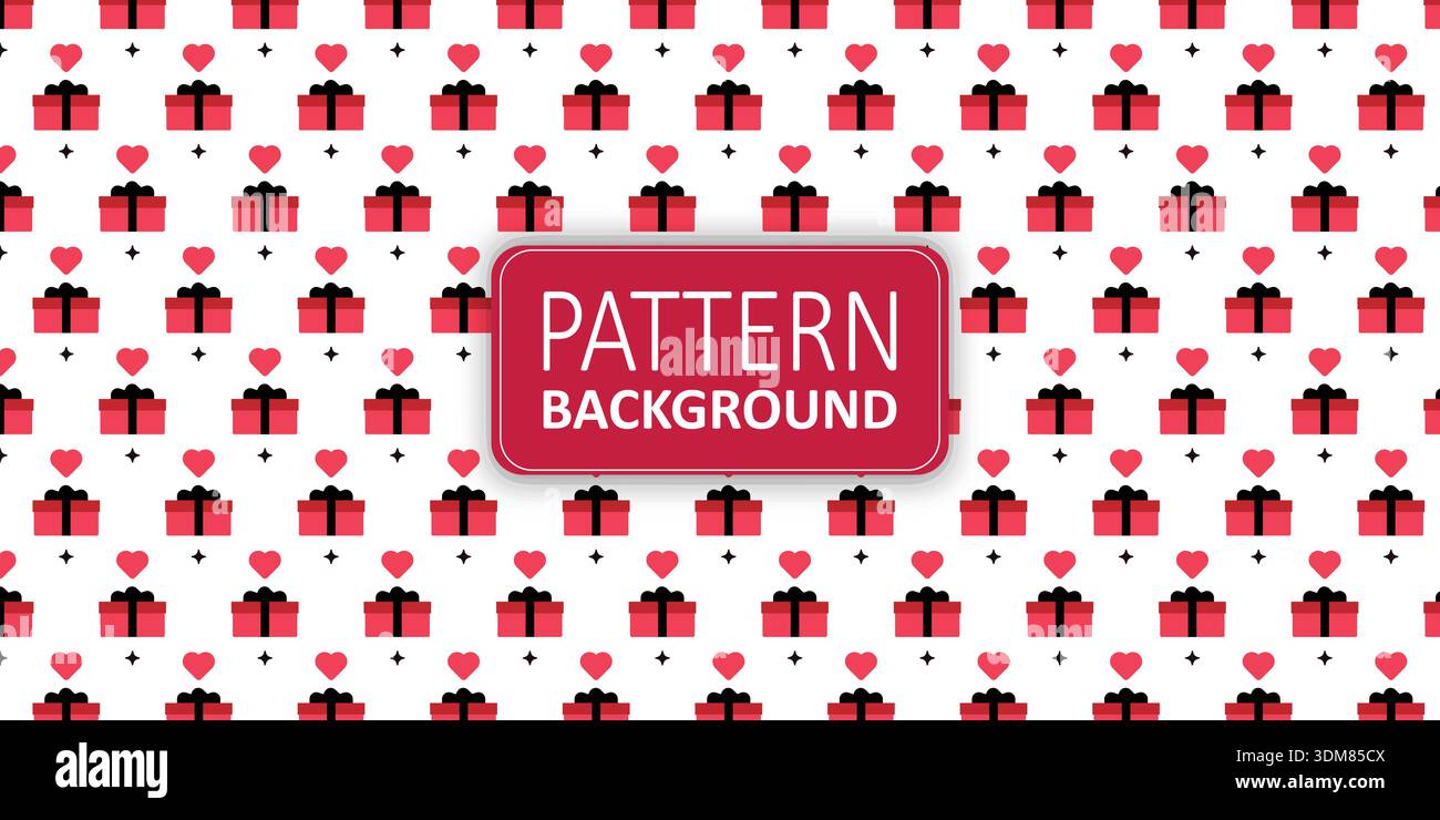 Seamless gift box and heart pattern background with repeating symbols Stock Vector