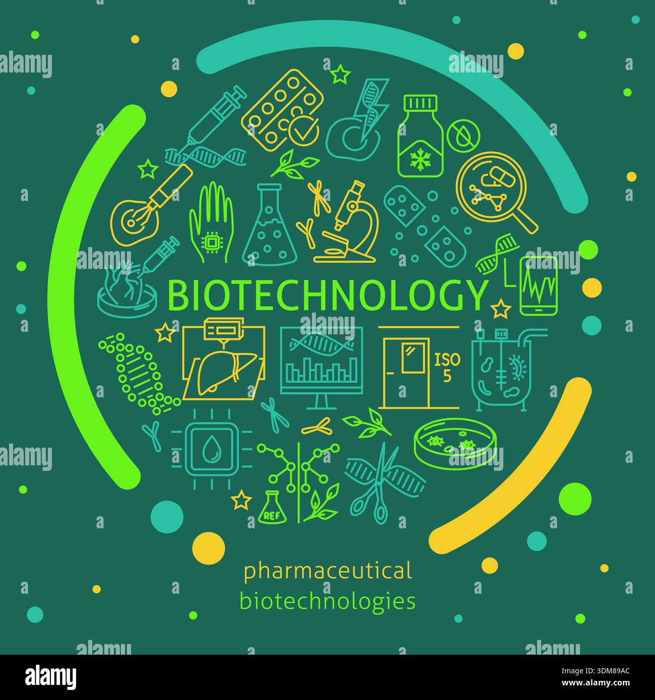 Pharmaceutics and biotechnology round poster. Vector illustration Stock ...