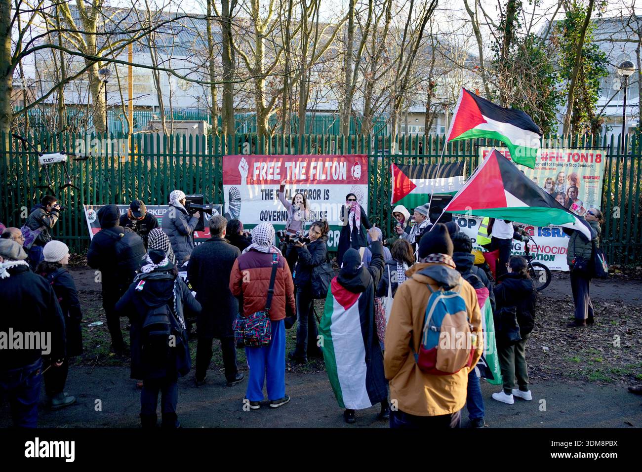 Protesters gathered outside Woolwich Crown Court, where six Palestine ...