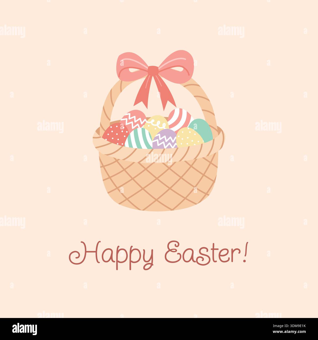 Easter Basket Filled with Colorful Eggs Stock Vector