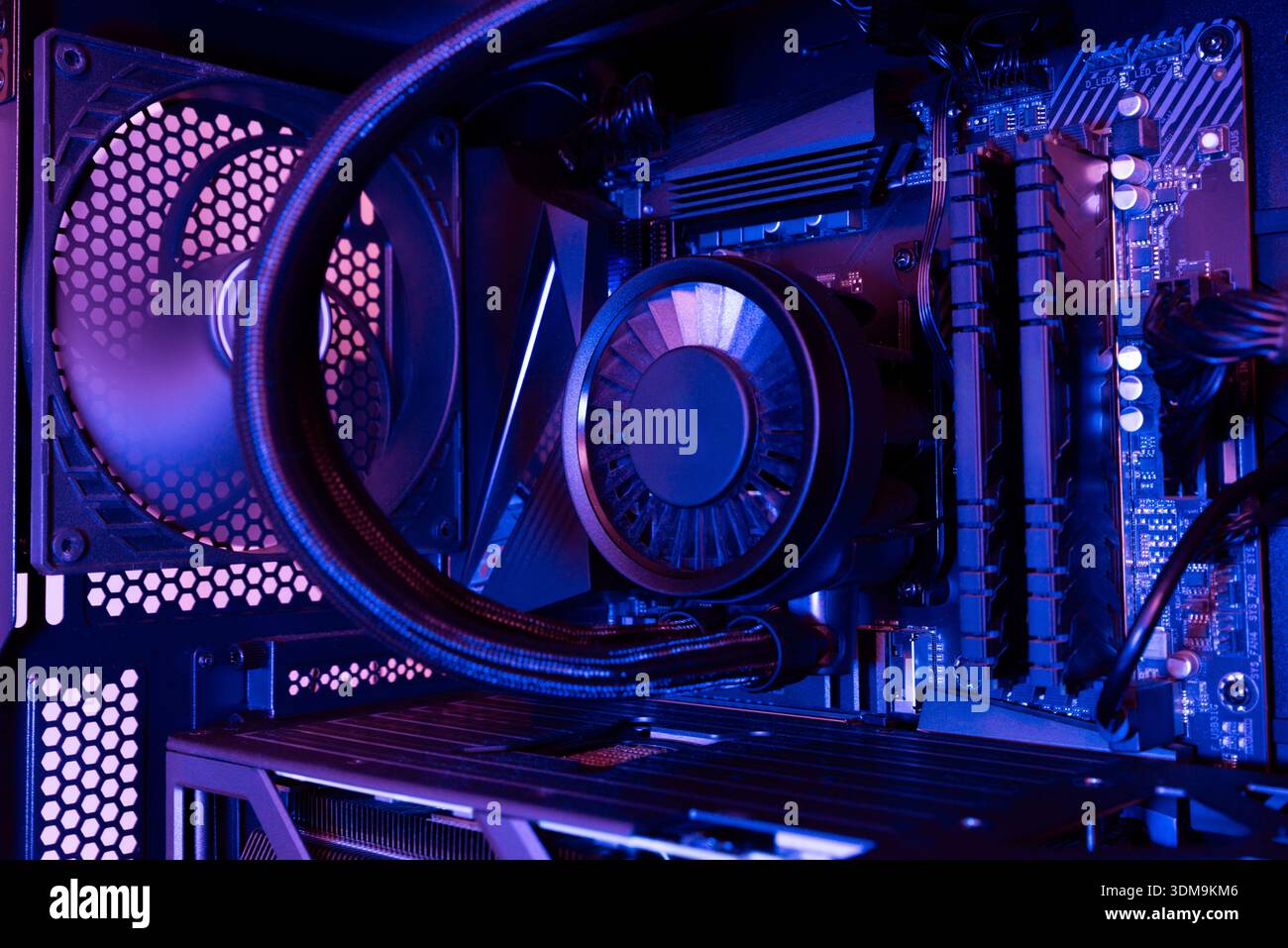 Interior of a modern desktop computer with liquid cooled processor ...
