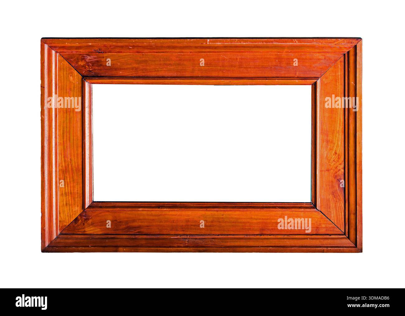 Retro blank empty rectangular brown wooden frame isolated on white Stock Photo