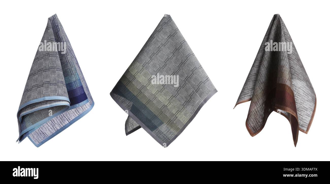 Different fabric handkerchiefs isolated on white, set Stock Photo