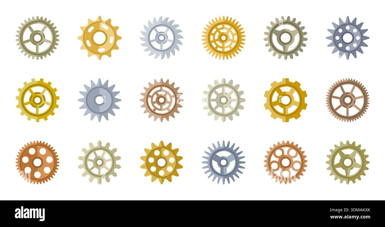 Gear Cog Flat Icon Set. Industry Mechanical Engineering Gearwheel ...
