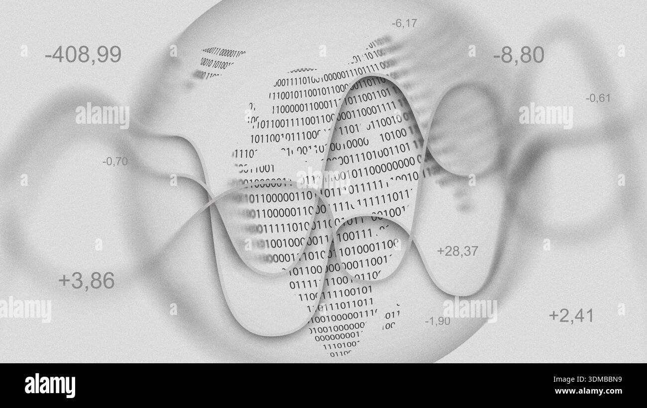 Digital data visualization shows numbers and patterns on a blurred background Stock Photo
