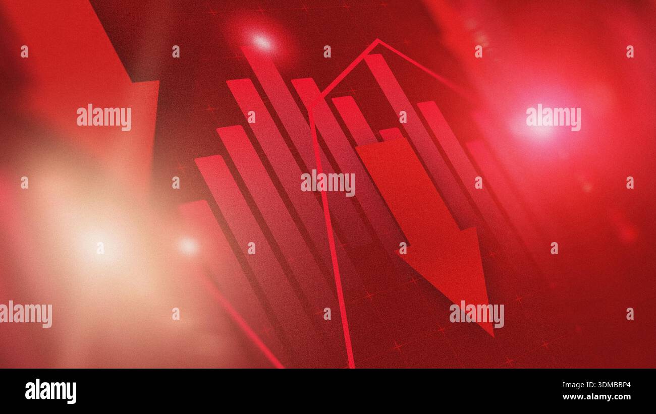 Value Drop Stock market shows decline with red arrows and falling bars indicating ...
