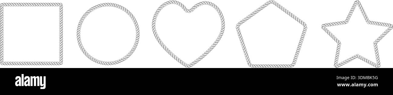 Nautical rope borders and decorative frames with sailor knots. Vector set of braided maritime pattern. Stock Vector