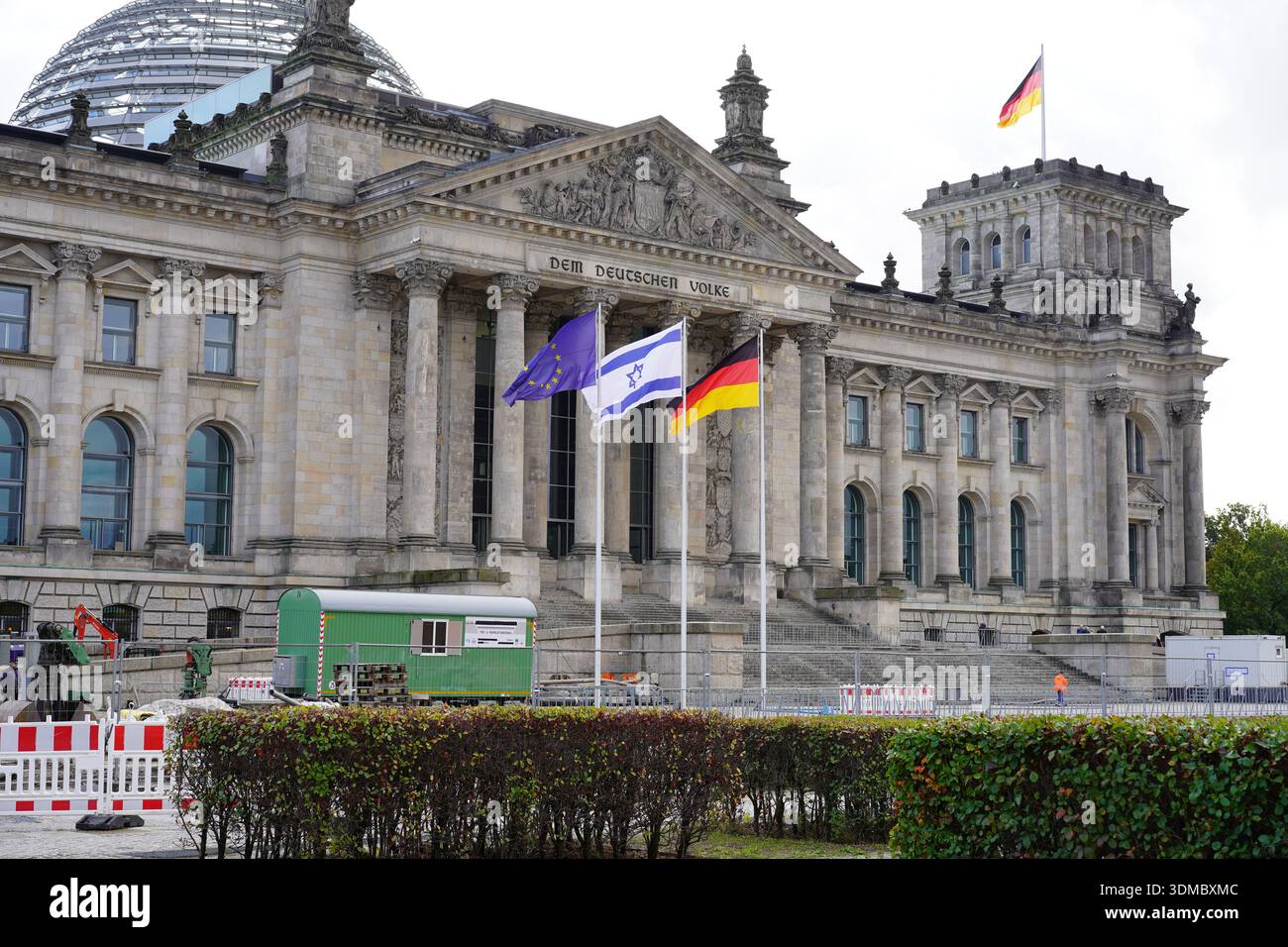 Berlin, Germany - October 10, 2023: Israeli Flag Flown at Reichstag in Solidarity After Hamas Attack on Israel Stock Photo