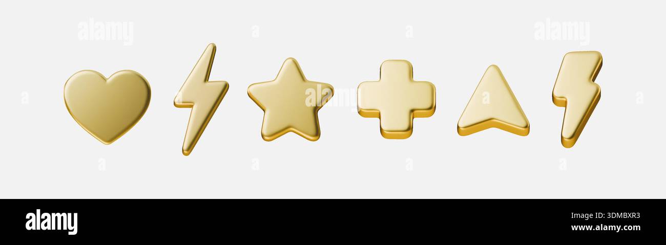 Golden 3D cursor icon with lightning bolt and glowing star shapes on white background. Modern tech UI element with gradient effects and Y2K aesthetic Stock Vector