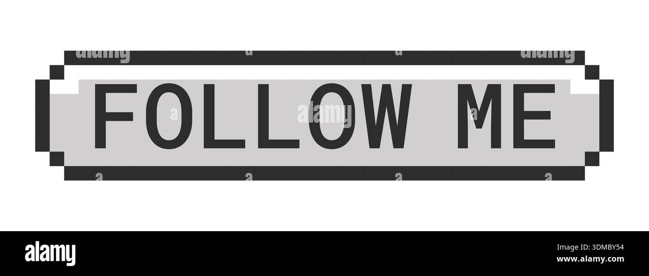 Follow me monochrome pixel art button Stock Vector