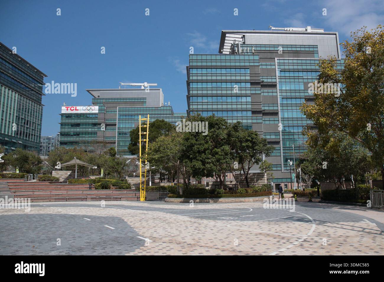 View of buildings along Science Park Road East, Hong Kong Science and Technology Park, Shatin, Hong Kong, China Stock Photo