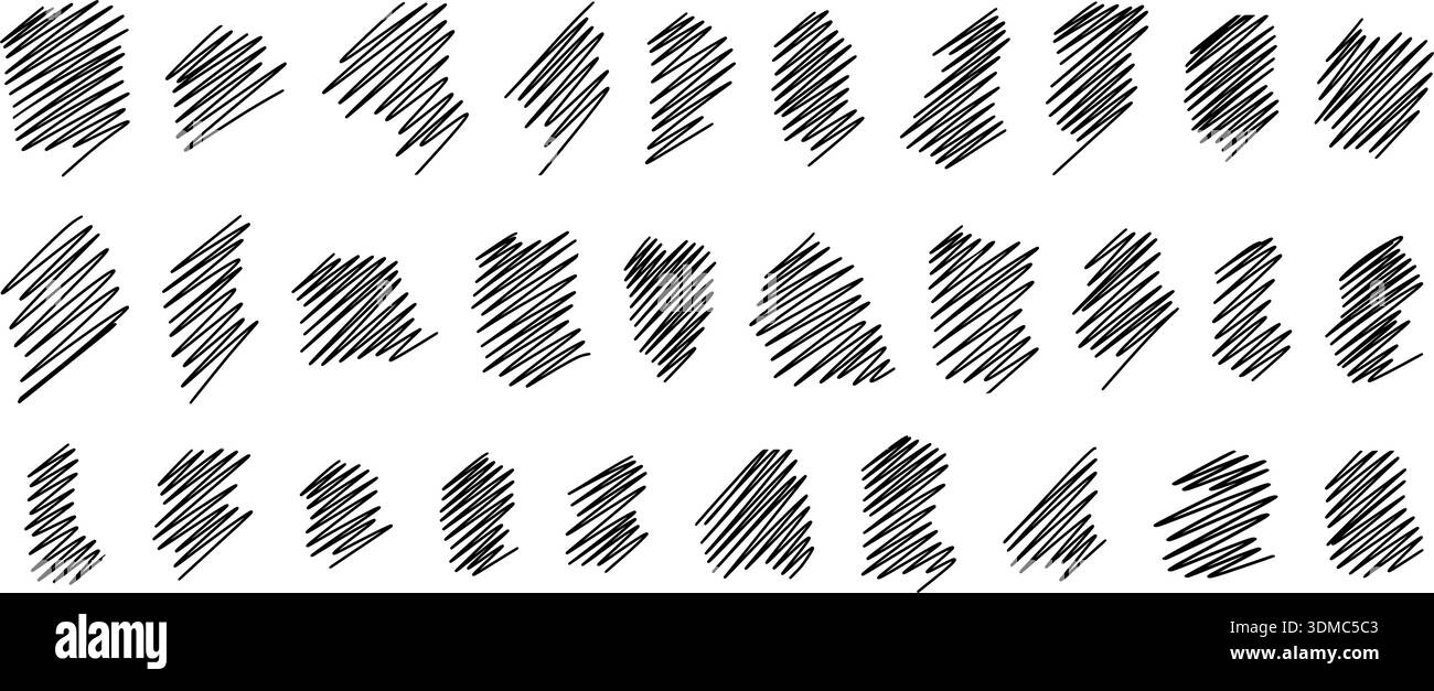 Large set of hand drawn hatching elements. Ink pen scribbles. Doodle ...