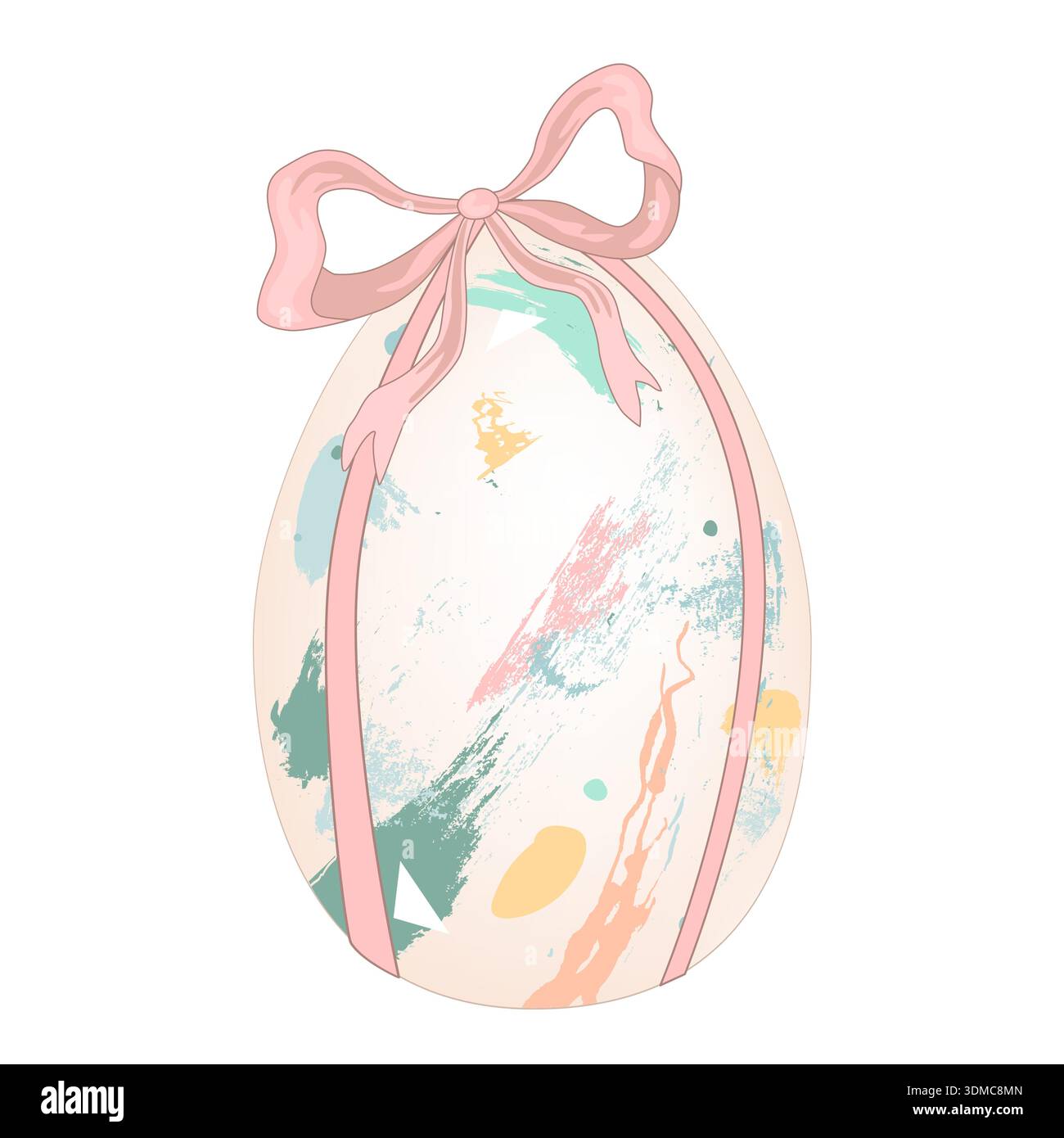 Abstract paintbrush pattern Easter egg tied with a bow isolated on white background. Vector illustration. Stock Vector