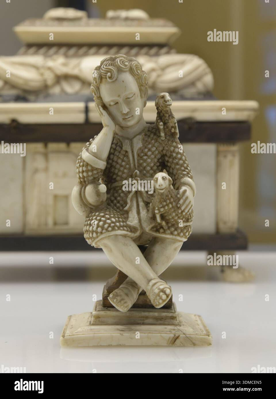 Late 17th century carved ivory sculpture of Jesus as the Good Shepherd from Goa, India, during the Portuguese colonial period. Castello Sforzesco, Mil Stock Photo