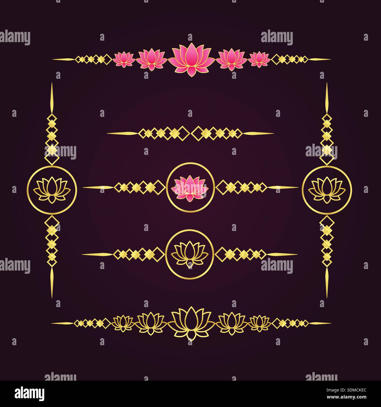 Decorative golden lotus border elements, symbolizing spirituality ...