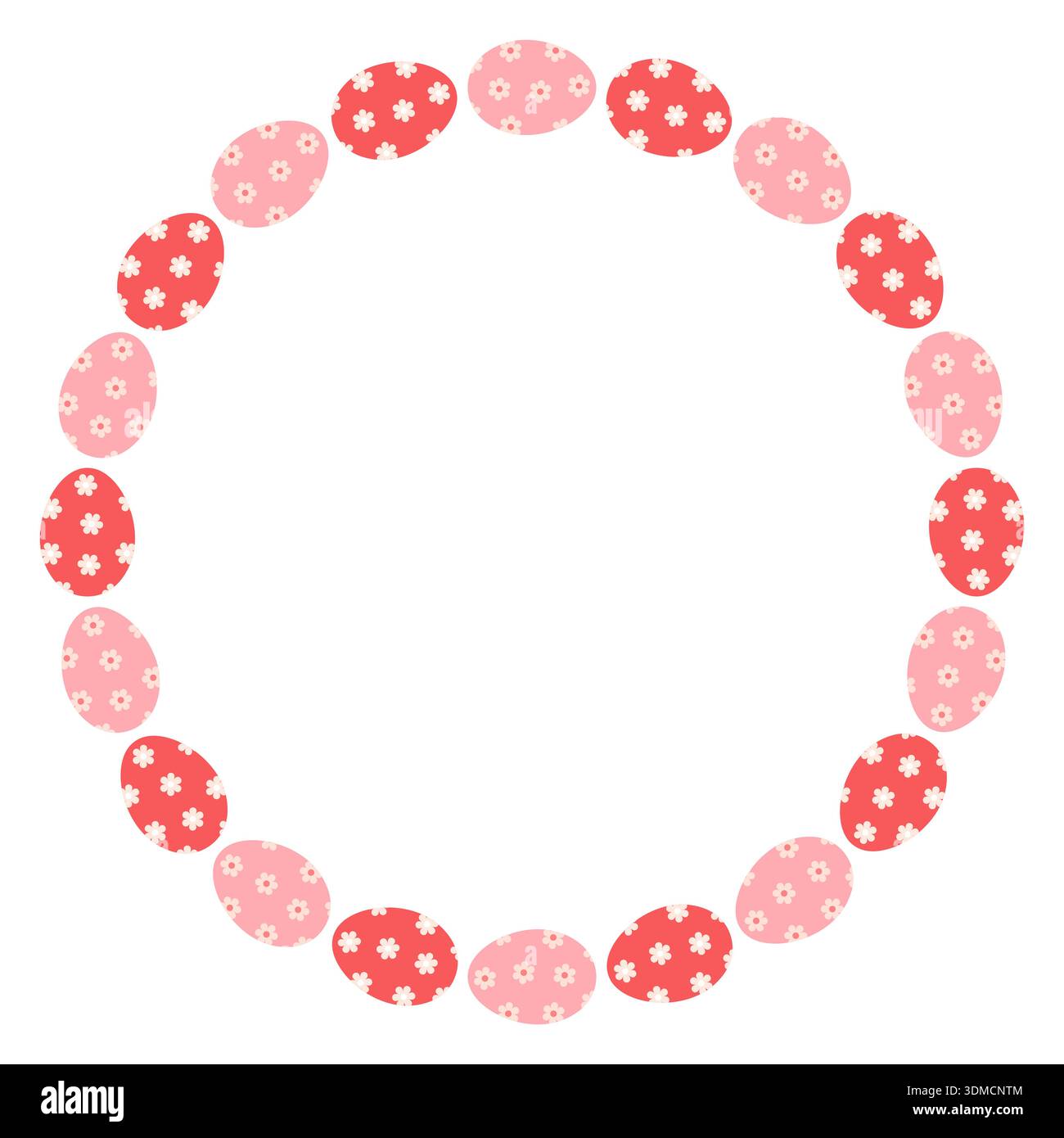 Cute round Easter vector frame with pink and red painted eggs with flowers, Circle border for spring backgrounds Stock Vector