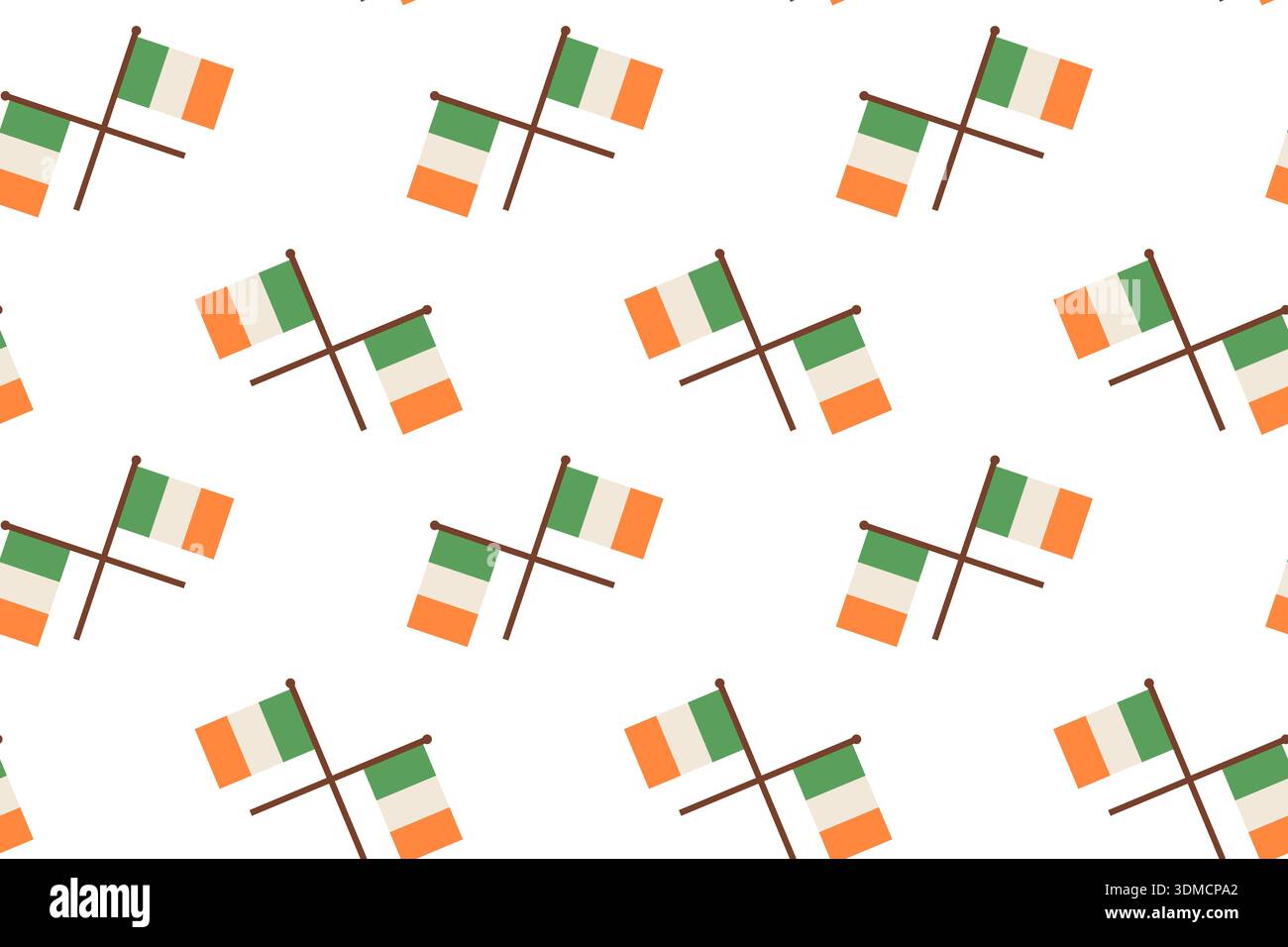Seamless festive pattern with Irish flags. Simple flat illustration. Stock Vector