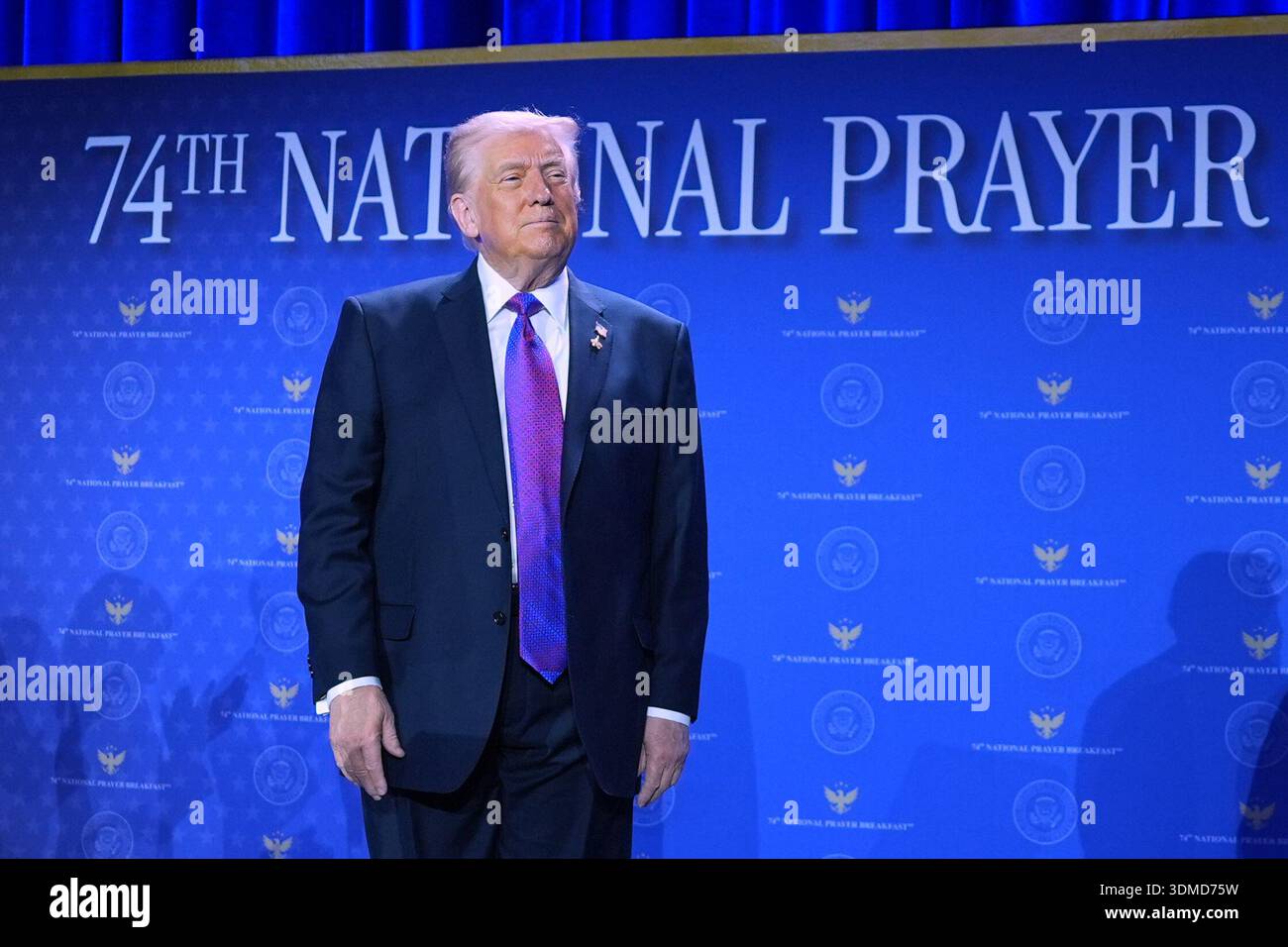 President Donald Trump arrives to speak to the National Prayer ...