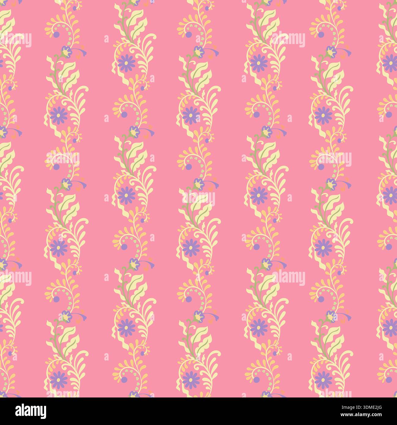 Folk Floral Vine Stripe Repeat Pattern Stock Vector