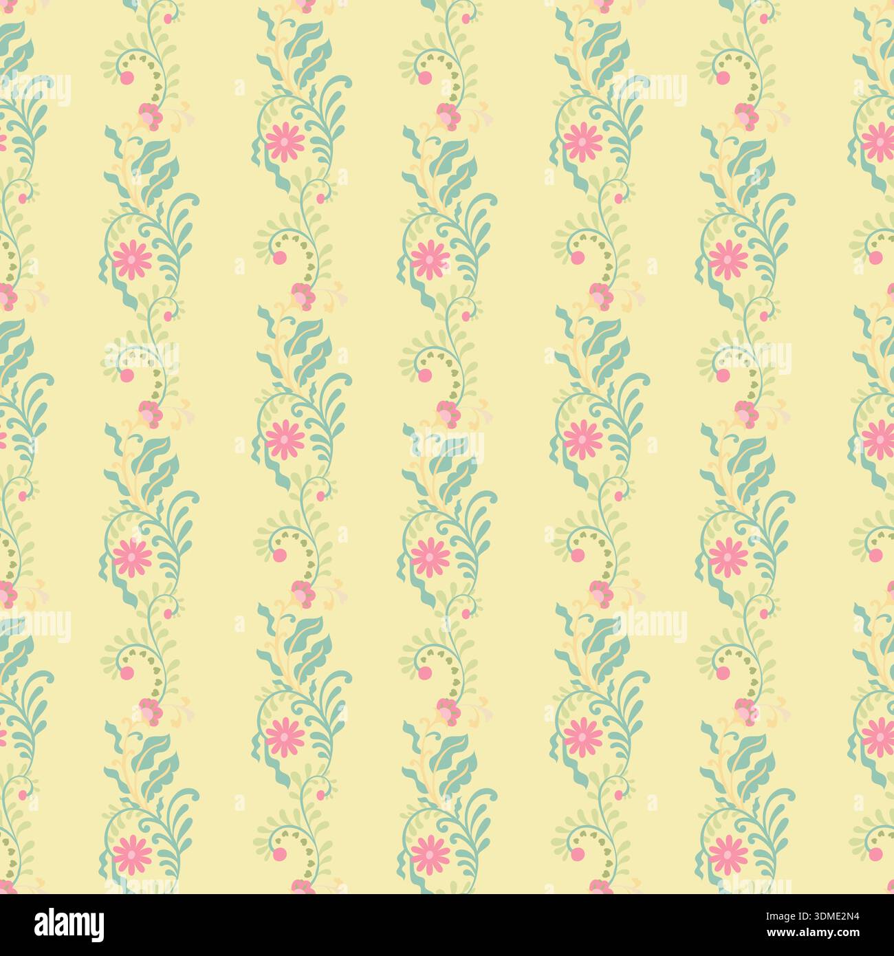 Soft Folk Floral Vine Stripe Pattern Stock Vector