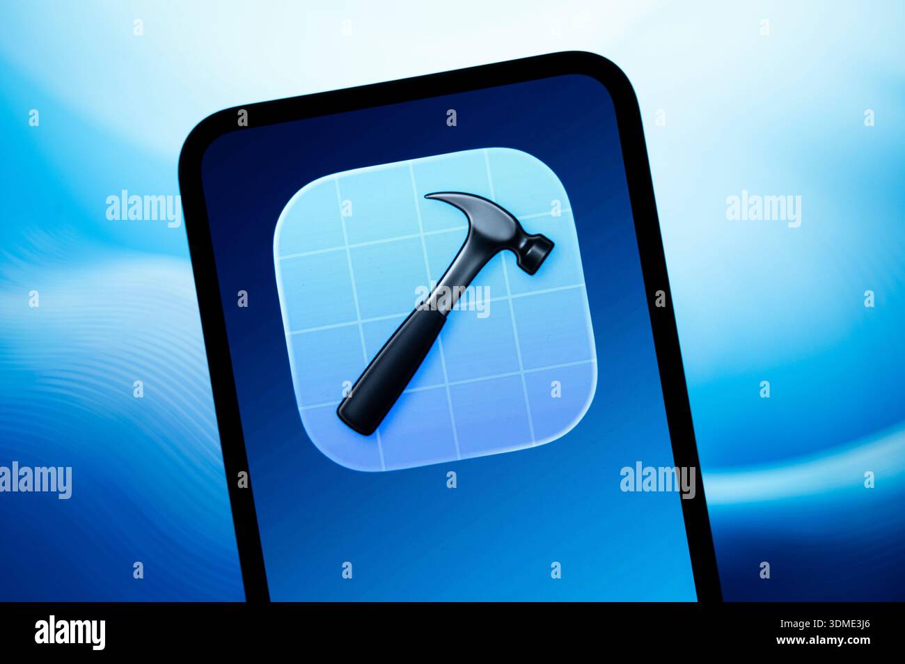 PARIS, FRANCE - FEBRUARY 5, 2026: Apple Xcode developer tool icon displayed on a smartphone screen. Professional software for iOS and macOS coding. Stock Photo