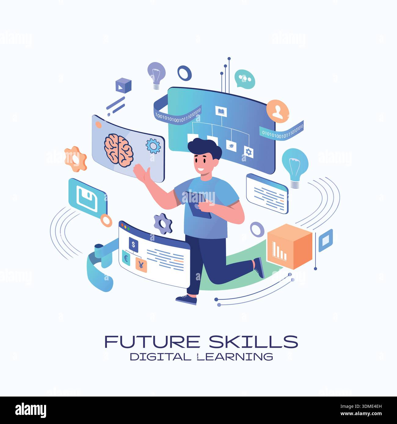 Future Skills and Digital Learning Journey Stock Vector