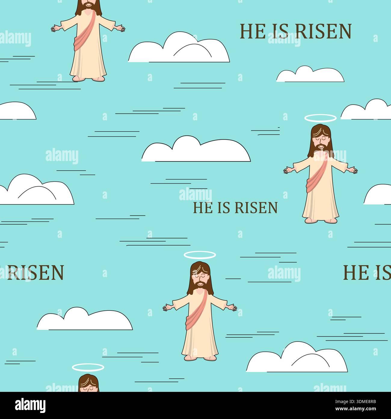 Seamless pattern He is risen, Easter, cross sky, cloud Stock Vector