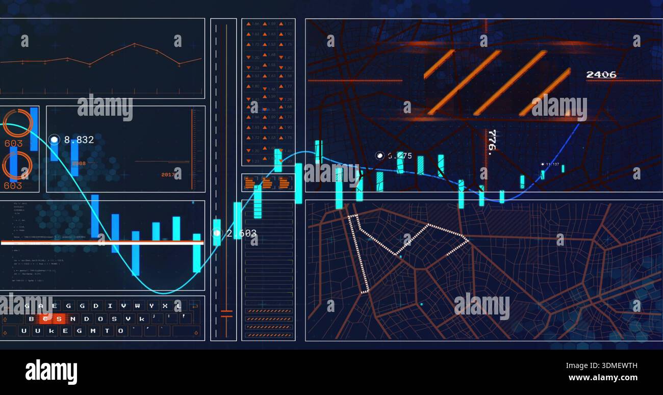 Displaying digital analytics dashboard UI filling monitor, with ...
