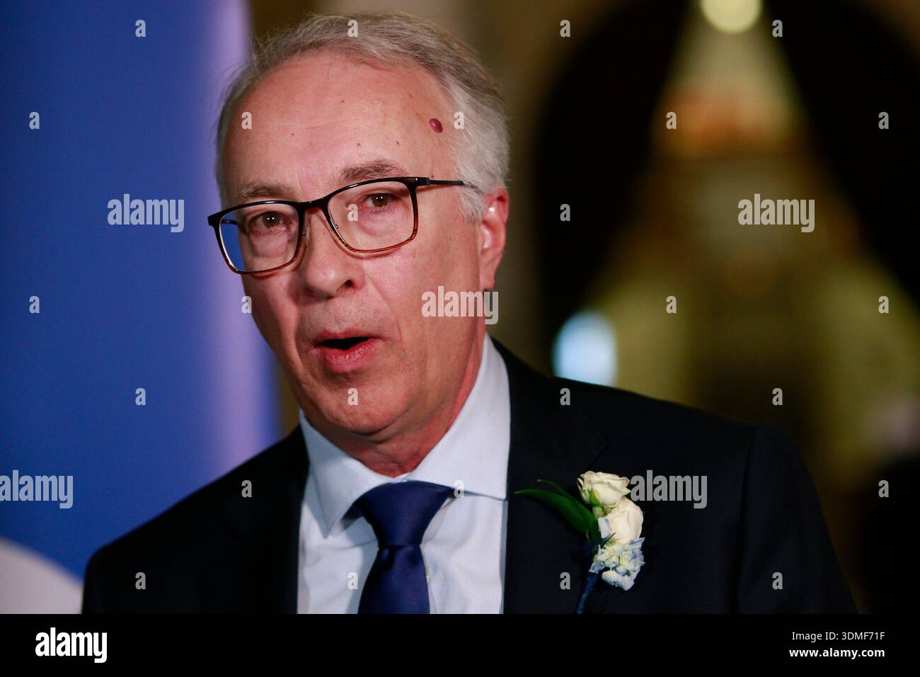 B.C. Conservative Leader John Rustad speaks to reporters following the ...