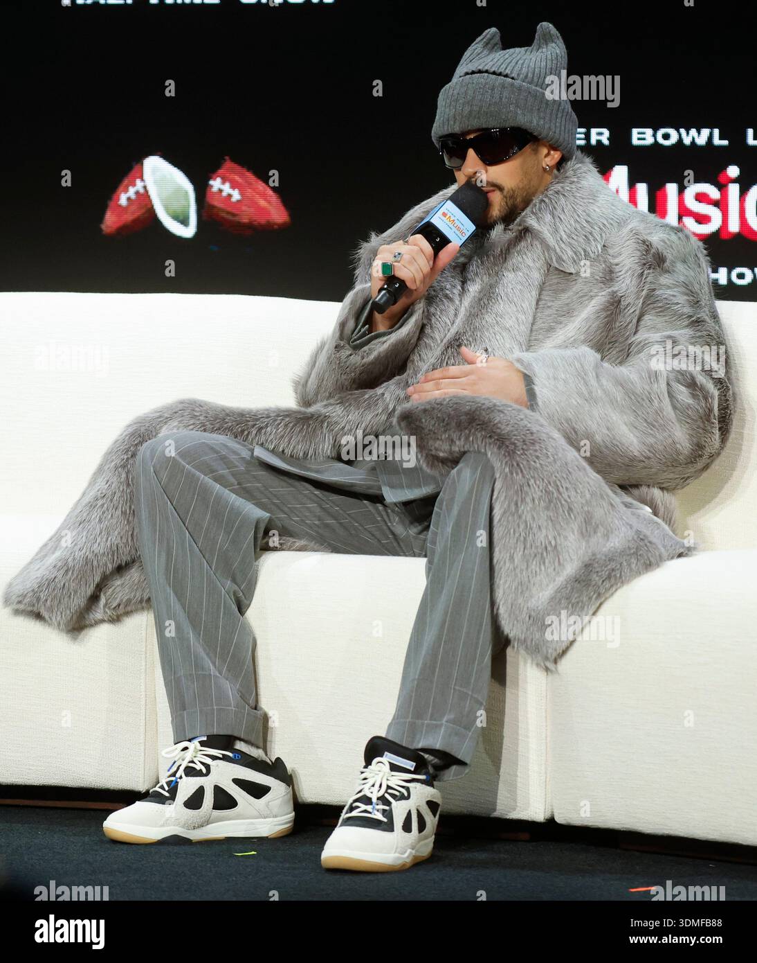Lx The Rapper Puerto Rican rapper and singer Bad Bunny speaks at the Super Bowl LX ...