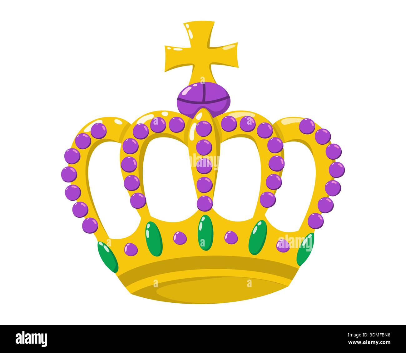 Mardi Gras king carnival crown with cross and jewels in purple, green ...