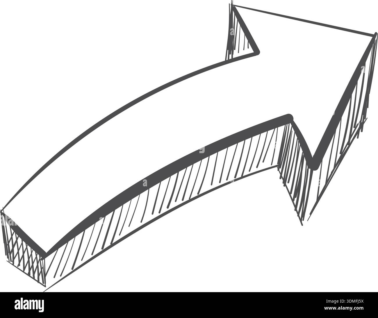 Hand drawn 3d arrow. Decorative doodle mark Stock Vector