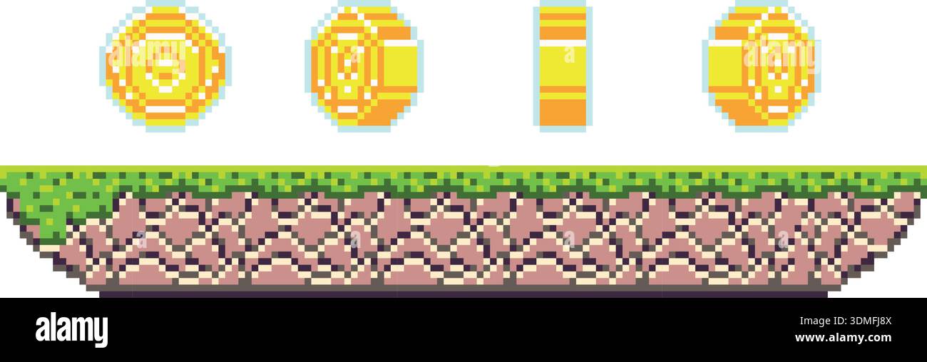 Pixel game platform with coins. Retro level screen Stock Vector Image ...