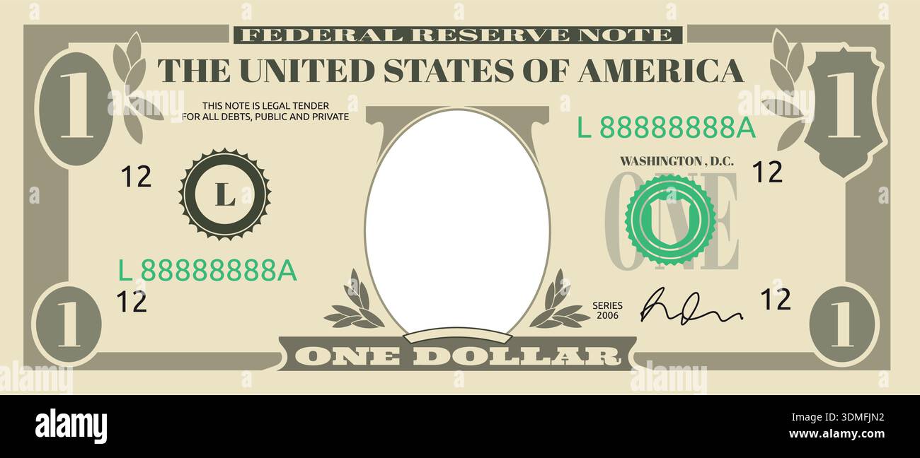 Dollar banknote with blank president frame. Bill template Stock Vector ...